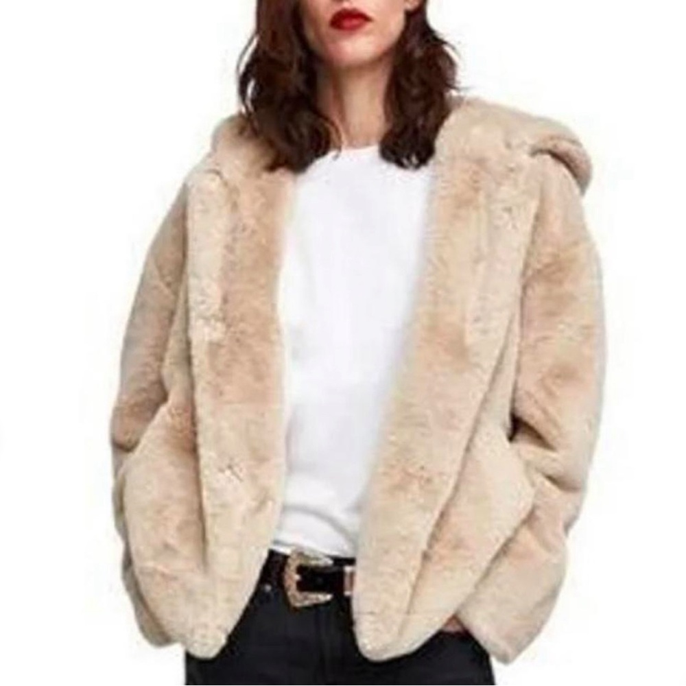 ZARA Basic Women's Hooded Teddy Faux Fur Plush Oversized Jacket